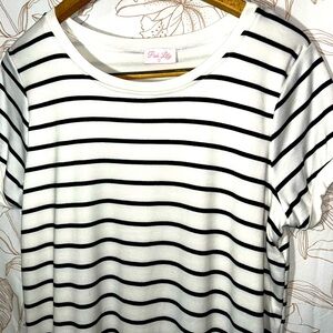 Pink Lily white classic striped dress cuff sleeves size small Women casual wear